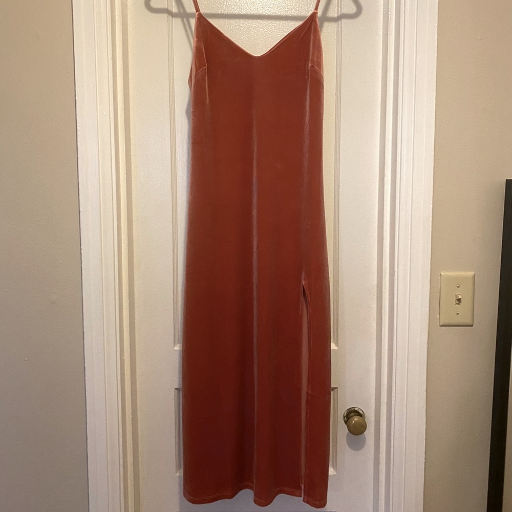 Rust colored velvet midi dress